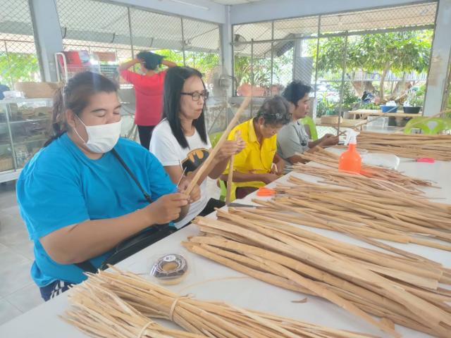 2. หลักสูตรวิชาการทำกระเป๋าจากผักตบชวา (ยกดอกลายไทย)